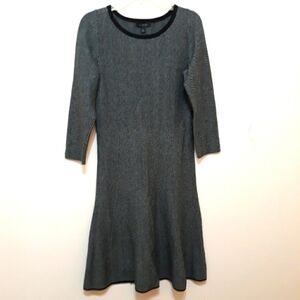 Ann Taylor gray Black chevron herringbone Long-Sleeve midi Sweater dress…